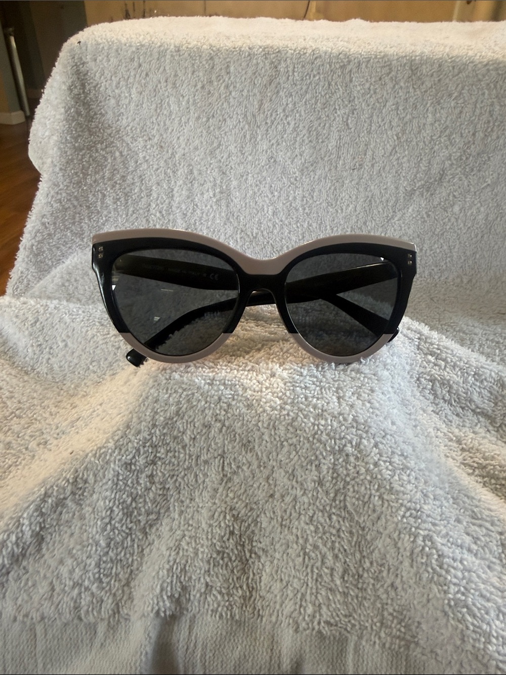 Valentino Two-Tone Cat Eye Sunglasses - Black and Beige